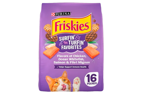 Purina Friskies Dry Cat Food for Adult Cats & Kittens, Surfin’ & Turfin